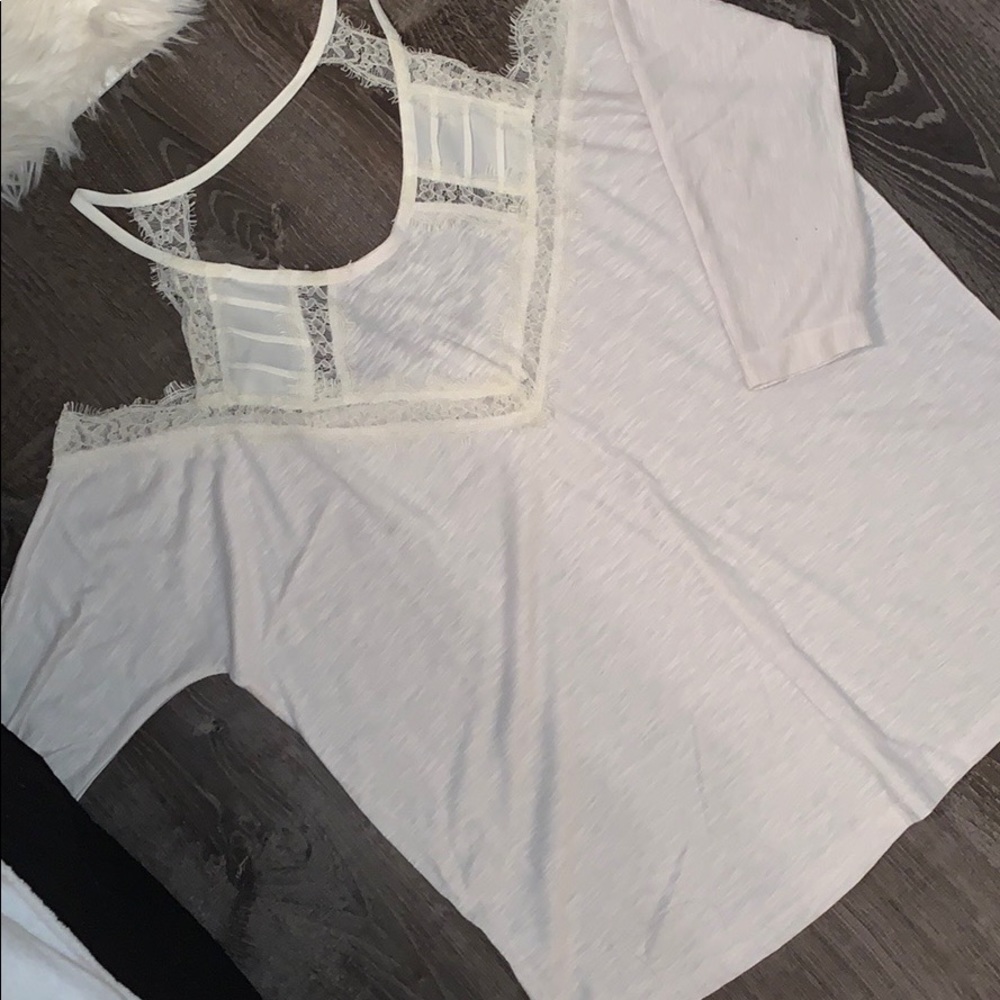 White LongSleeve Laced Open Shoulder and Back Top